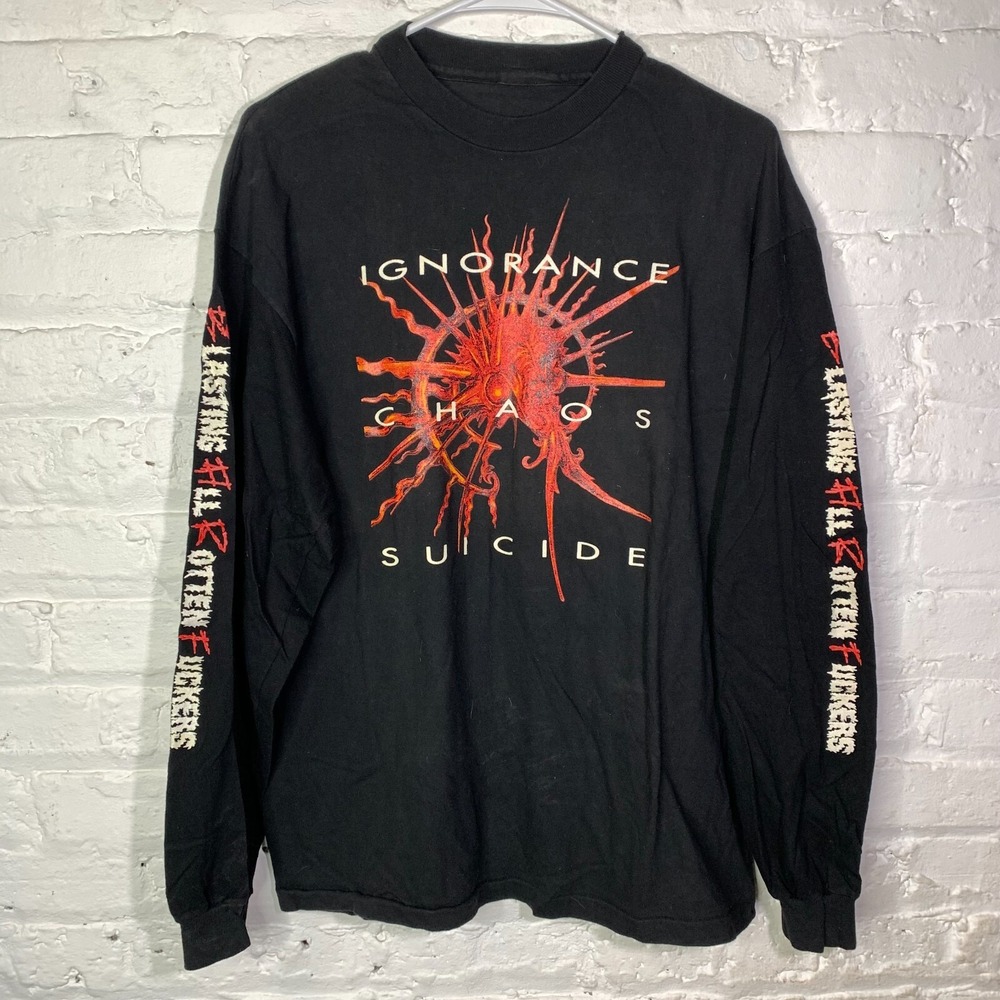 Vintage 1993 B.A.R.F. Ignorance Chaos Suicide T Shirt Thrash Metal Band Tee RARE